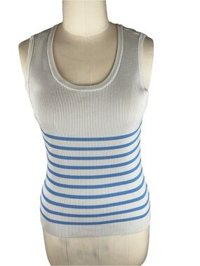 Brave + True Womens XL Ribbed Knit Tank Top Blue Ivory Striped NWT